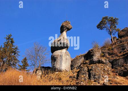 Torre di roccia nei pressi del monolito Pottenstein, Germania Foto Stock