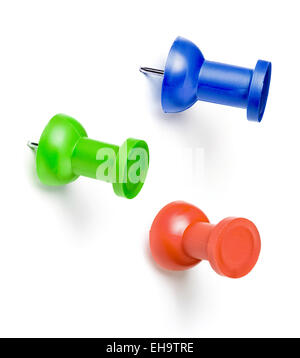 Colorate perni di spinta imposta isolato su bianco Foto Stock