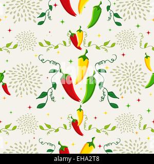 Cibo messicano seamless pattern illustrazione dello sfondo colorato con peperoncino. Idee per coprire, tessuto, poster. Illustrazione Vettoriale