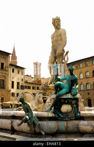 La fontana del Nettuno in Piazza della Signoria, Firenze, Italia Foto Stock