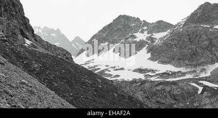 Picchi di montagna e macerie nel Parco Nazionale degli Ecrins, sulle alpi francesi. Foto Stock