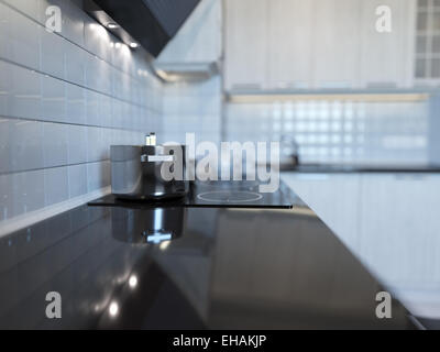 3D rendering della moderna cucina bianca pulire interior design Foto Stock