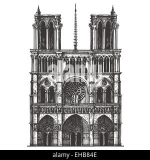 Notre Dame de Paris vector logo design modello. Francia o icona del viaggio. Foto Stock