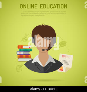 Formazione online e l'E-learning concetto - Piatto Icon Set per volantini, poster, Sito Web. Illustrazione. Foto Stock