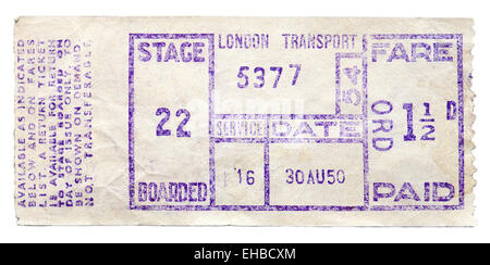 Vecchio 1950 London Bus Ticket Foto Stock