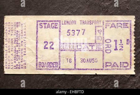 Vecchio 1950 London Bus Ticket Foto Stock