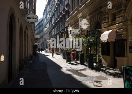 Interno della Città di Vienna, una strada con negozi in un assolato pomeriggio di marzo Foto Stock