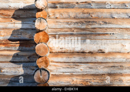 Dettaglio del log cabin edificio in Finlandia Foto Stock