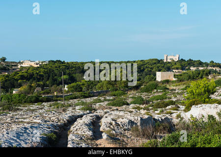 L' Europa mediterranea, Malta, Verdala Palace e i Buskett Gardens woodland , Clapham Junction solchi di carri Foto Stock