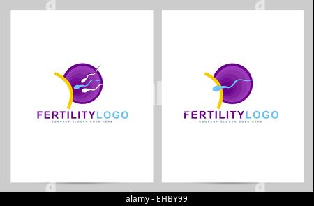 Il logo di fertilità concetto. Creative gravidanza clinica logo vettoriale con abstract spermatozoo e uovo Foto Stock