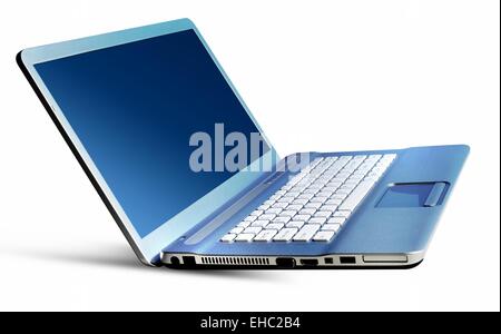 Argento metallizzato Blu notebook portatile isolata su uno sfondo bianco. Foto Stock