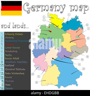 Germania mappa e terre Foto Stock