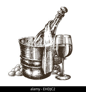 Vettore di champagne logo design modello. la bevanda alcolica o ristorante icona. Foto Stock