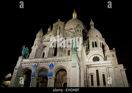 Night Shot del Sacre Coeur di Parigi Francia Foto Stock