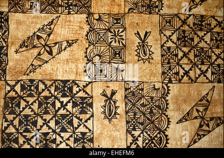 Sullo sfondo di un tradizionale isola del Pacifico tapa stoffa un barkcloth realizzate principalmente in Tonga, Samoa e Figi Foto Stock