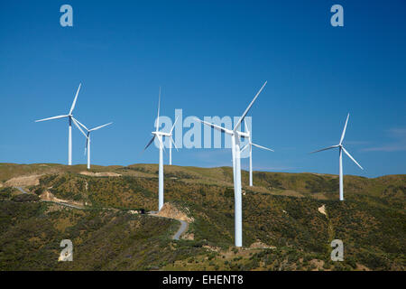 Makara che Wind Farm (Progetto West Wind) vicino a Wellington, Isola del nord, Nuova Zelanda - aerial Foto Stock