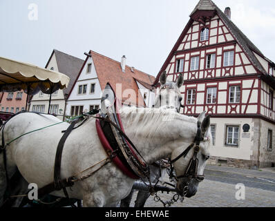 Carrozza a cavallo e Case di telaio Foto Stock