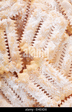 Chiacchiere, feste di carnevale sfondo pasticceria Foto Stock