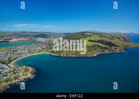 Titahi Bay, Porirua, Wellington, Isola del nord, Nuova Zelanda - aerial Foto Stock