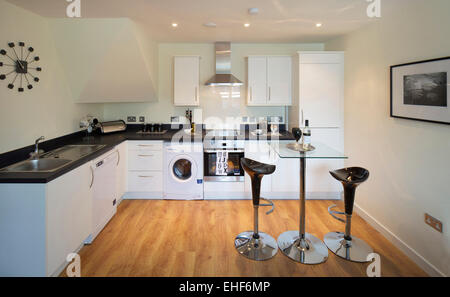 Cucina bianca in appartamento a Lawley Village a Telford Shropshire, Foto Stock