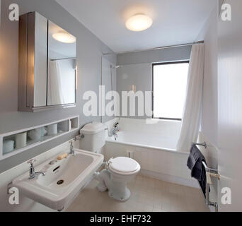 Bagno bianco in appartamento nel momento culminante, Highgate, Londra Foto Stock