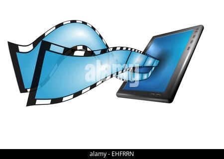 Tablet PC con una striscia di film in 3D Foto Stock