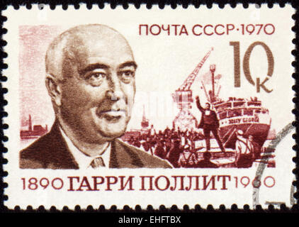 Unione Sovietica - circa 1970: un timbro stampato in URSS mostra ritratto di Harry Pollitt Foto Stock