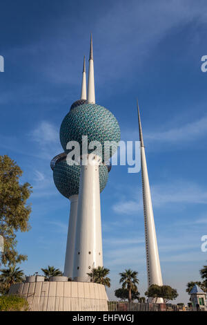 Il famoso Kuwait Towers in Kuwait City, Medio Oriente Foto Stock