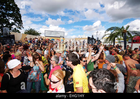 La folla che balla al Big Chill festival 2008. Foto Stock