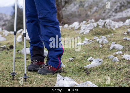 La donna. Bastoncini da trekking. Foto Stock