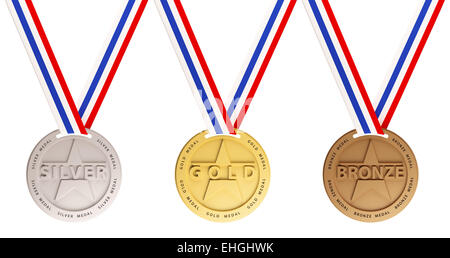 L'oro, l'argento e la medaglia di bronzo Foto Stock