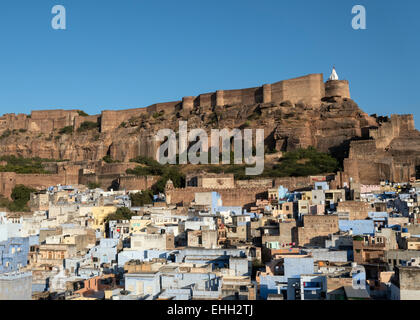 Forte Mehrangarh e città blu, Jodhpur, Rajasthan, India Foto Stock