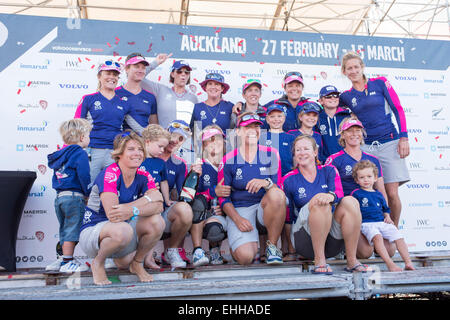 Auckland, Nuova Zelanda. Xiv Mar, 2015. Volvo Ocean Race, NZ Herald nella gara di porto di Auckland. I vincitori di gara, il Team di SCA. 14/3/2015 Credit: Chris Cameron/Alamy Live News Foto Stock