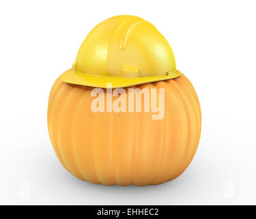 Arancione zucca in un casco giallo Foto Stock