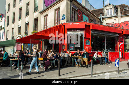 Paris Cafe, Francia, Terrazza, grande folla, nel "Café Chéri(e)", terrazza, marciapiede, Street Scenes, caffetteria di Parigi, vecchio caffè francese, davanti, esterno Foto Stock