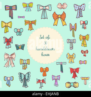 Set di 30 disegnati a mano vintage archi con nastri. Illustrazione Vettoriale eps 10 Foto Stock