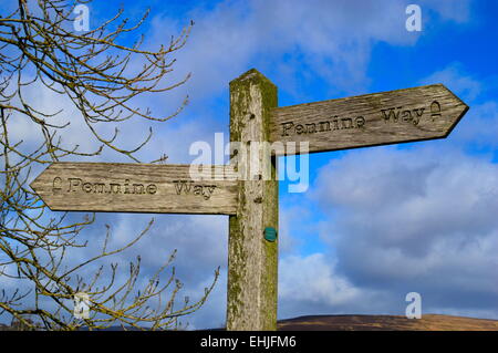 Fingerpost su Pennine Way in Tynedale, vicino a Alston. Foto Stock
