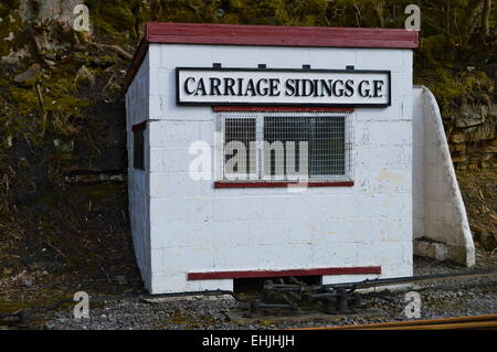 Piccolo signalbox sulla South Tynedale Railway in Alston. Foto Stock