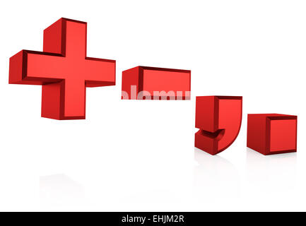 Simboli rosso isolato su sfondo bianco. 3D render Foto Stock