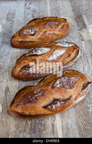Tre pagnotte di pane di pasta acida Foto Stock