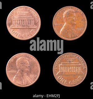 Due monete americano su uno sfondo nero. Foto Stock