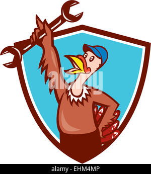 Illustrazione di un wild turchia meccanico chiave tenuta insieme all'interno della protezione crest fatto in stile cartoon su sfondo isolato. Foto Stock