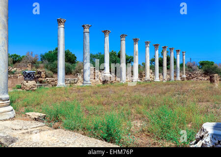 Rovine di Salamina, Famagosta aeria, Cipro del Nord Foto Stock