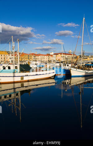 Barche nel porto di Hobart, Hobart, Tasmania, Australia Foto Stock