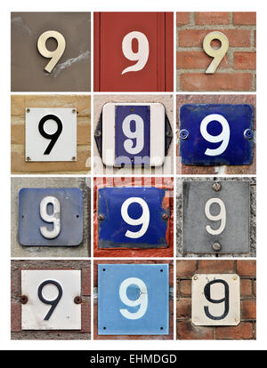 Numero 9 - Collage di casa nove numeri Foto Stock