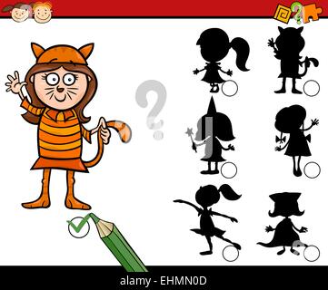 Cartoon illustrazione dell'istruzione ombra Matching Game per bambini in età prescolare Illustrazione Vettoriale