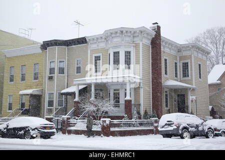 Giorno nevoso in Windsor Terrace quartiere di Brooklyn, New York. Foto Stock