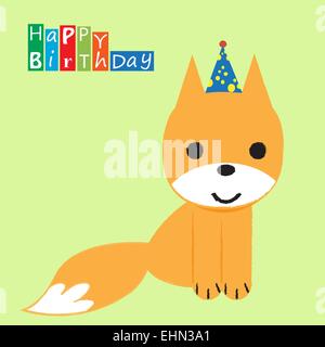 Colorato biglietto di auguri di compleanno con divertenti e animale dolce Illustrazione Vettoriale