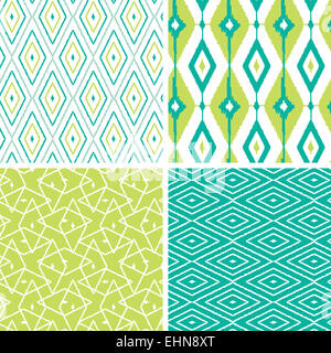 Set di verde diamante ikat mostrando i modelli senza giunture sfondi Foto Stock