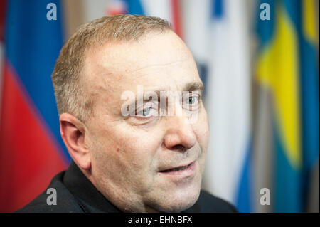 Bruxelles, BXL, Belgio. 16 Mar, 2015. Grzegorz Schetyna, ministro degli affari esteri polacco a livello europeo la sede del Consiglio a Bruxelles, in Belgio il 16.03.2015 da Wiktor Dabkowski Credito: Wiktor Dabkowski/ZUMA filo/Alamy Live News Foto Stock